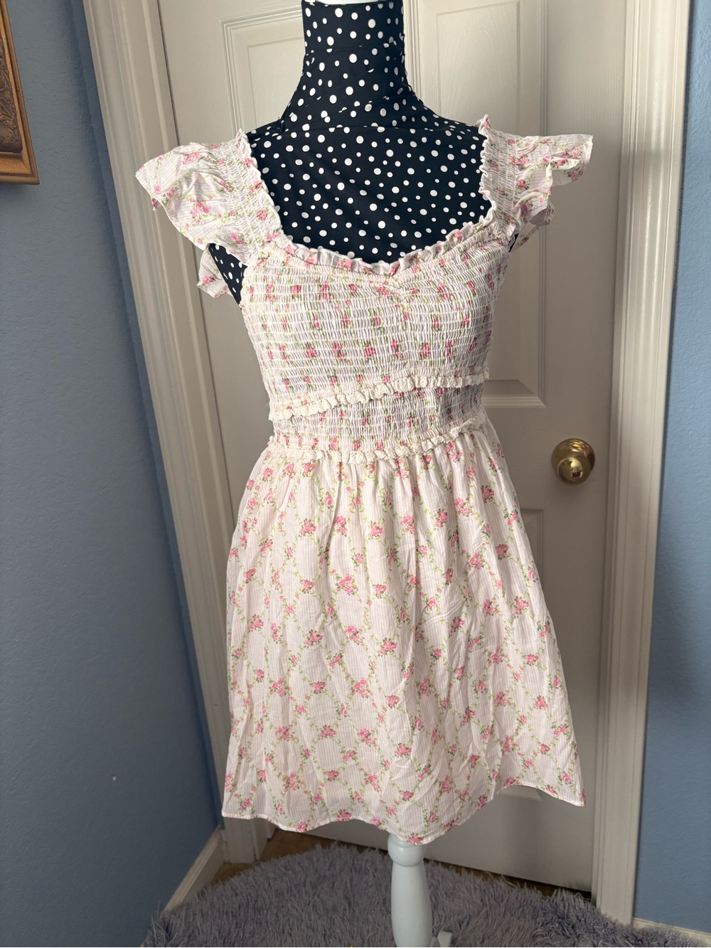 Thirty/Thirty Smocked Floral Sundress in White and Pink
